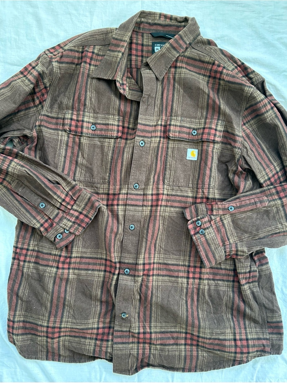 Carhartt Brown Plaid Shirt with Rust Accents